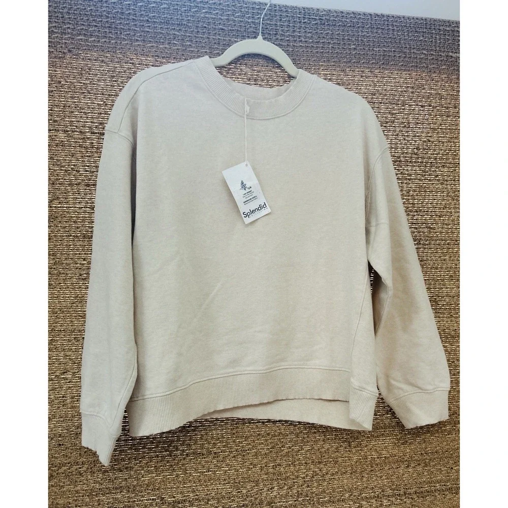 SPLENDID Crewneck Pullover Women's Sweatshirt Top Med RS2K780 Beige neutral‎